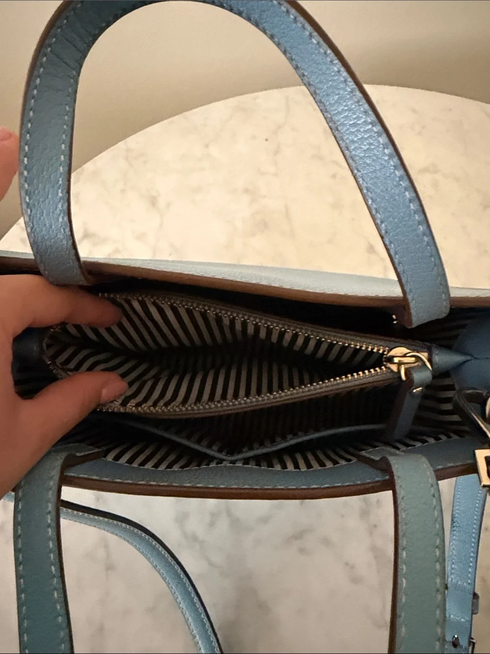 kate spade Blue Leather Mini Satchel with Gold Logo